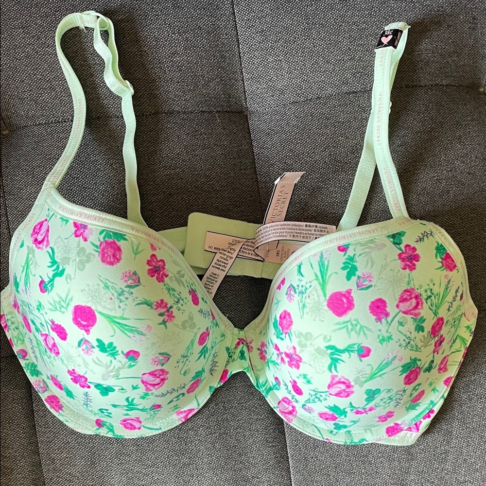 Victoria's Secret Mint Green and Pink Floral Bra